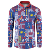 Filipino Maligayang Pasko Button Sweatshirt Pacific Patchwork Xmas Vibes LT9 Blue - Polynesian Pride