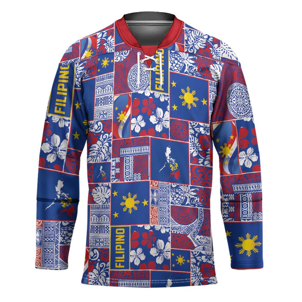 Filipino Maligayang Pasko Hockey Jersey Pacific Patchwork Xmas Vibes LT9 Unisex Blue - Polynesian Pride