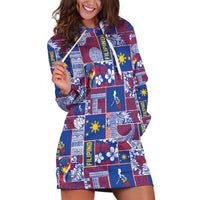 Filipino Maligayang Pasko Hoodie Dress Pacific Patchwork Xmas Vibes LT9 Blue - Polynesian Pride
