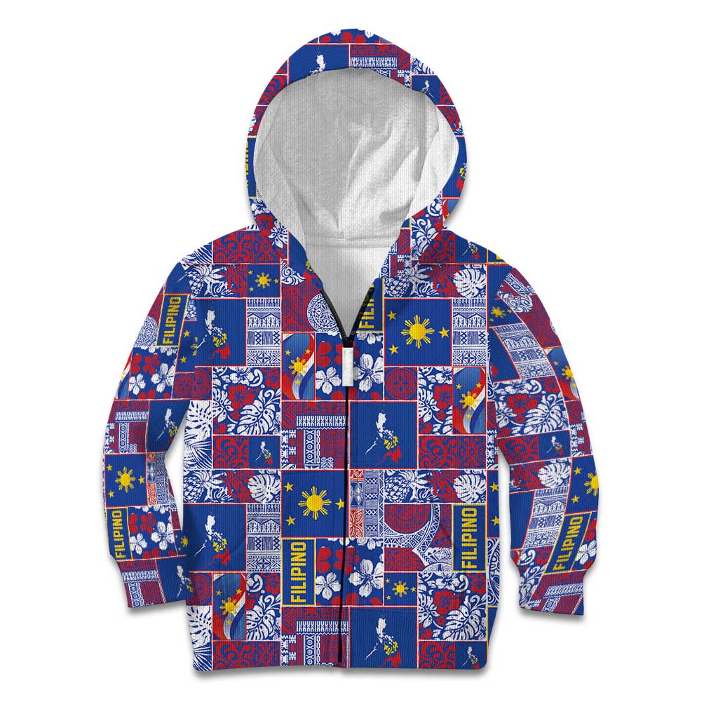 Filipino Maligayang Pasko Kid Hoodie Pacific Patchwork Xmas Vibes LT9 Zip Hoodie Blue - Polynesian Pride