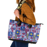 Filipino Maligayang Pasko Leather Tote Bag Pacific Patchwork Xmas Vibes LT9 Blue - Polynesian Pride