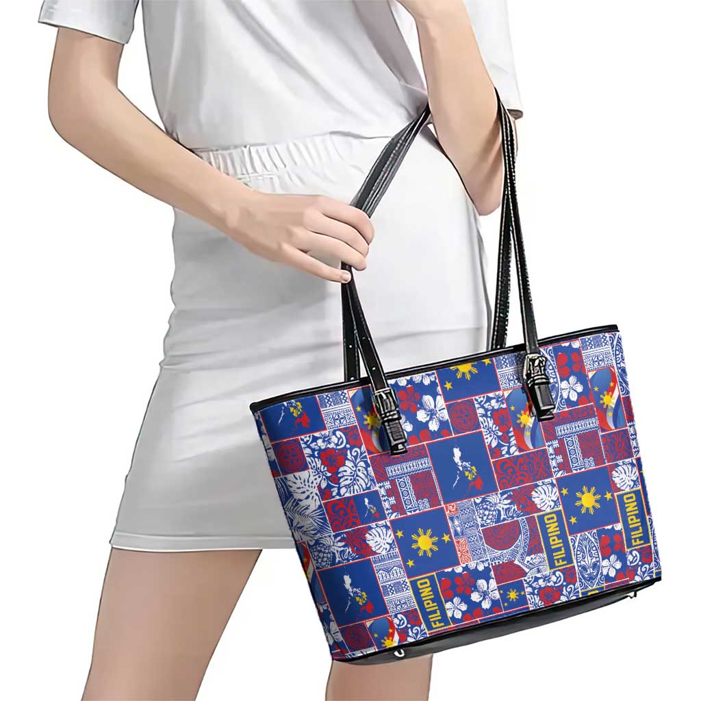 Filipino Maligayang Pasko Leather Tote Bag Pacific Patchwork Xmas Vibes LT9 - Polynesian Pride