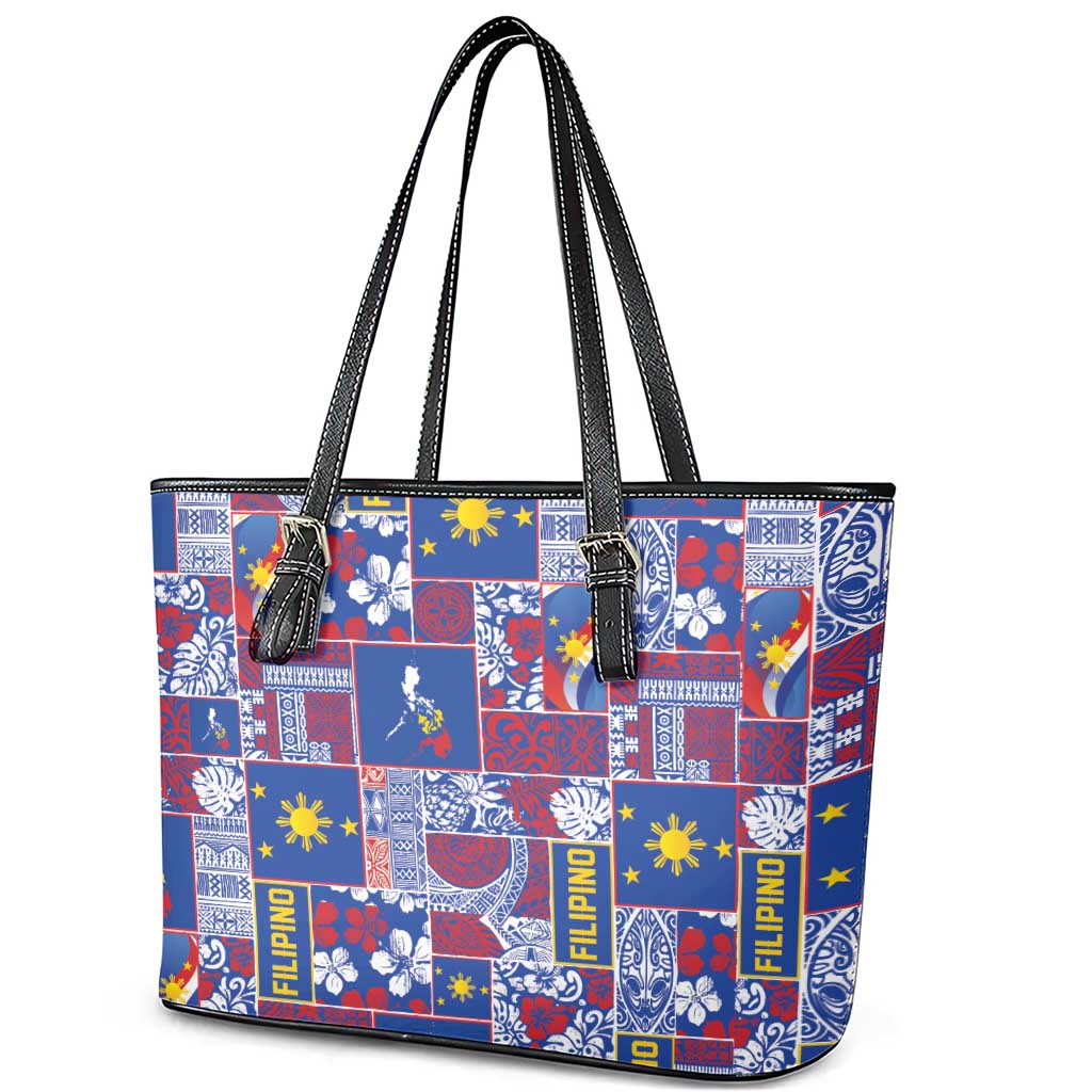 Filipino Maligayang Pasko Leather Tote Bag Pacific Patchwork Xmas Vibes LT9 - Polynesian Pride