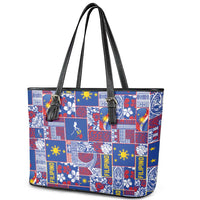 Filipino Maligayang Pasko Leather Tote Bag Pacific Patchwork Xmas Vibes LT9 - Polynesian Pride