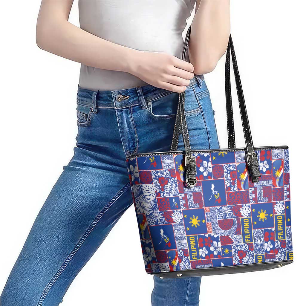 Filipino Maligayang Pasko Leather Tote Bag Pacific Patchwork Xmas Vibes LT9 - Polynesian Pride