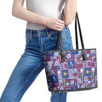 Filipino Maligayang Pasko Leather Tote Bag Pacific Patchwork Xmas Vibes LT9 - Polynesian Pride