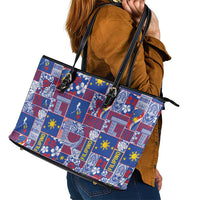 Filipino Maligayang Pasko Leather Tote Bag Pacific Patchwork Xmas Vibes LT9 - Polynesian Pride
