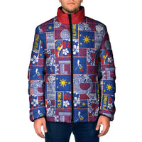 Filipino Maligayang Pasko Padded Jacket Pacific Patchwork Xmas Vibes LT9 Men Blue - Polynesian Pride