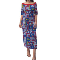 Filipino Maligayang Pasko Puletasi Pacific Patchwork Xmas Vibes LT9 Long Dress Blue - Polynesian Pride