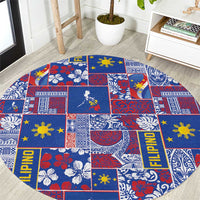 Filipino Maligayang Pasko Round Carpet Pacific Patchwork Xmas Vibes LT9 Blue - Polynesian Pride