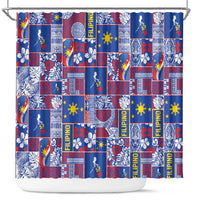 Filipino Maligayang Pasko Shower Curtain Pacific Patchwork Xmas Vibes LT9 Blue - Polynesian Pride