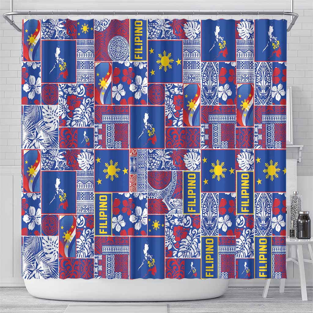 Filipino Maligayang Pasko Shower Curtain Pacific Patchwork Xmas Vibes LT9 - Polynesian Pride