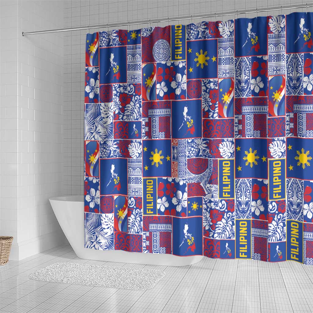 Filipino Maligayang Pasko Shower Curtain Pacific Patchwork Xmas Vibes LT9 - Polynesian Pride