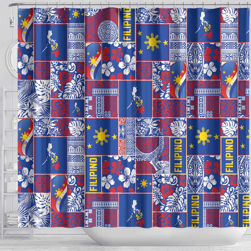 Filipino Maligayang Pasko Shower Curtain Pacific Patchwork Xmas Vibes LT9 - Polynesian Pride