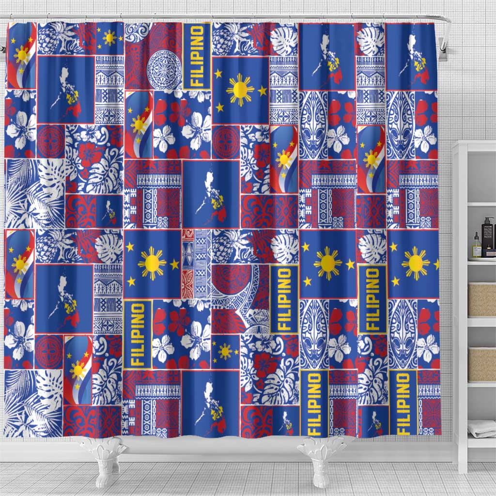 Filipino Maligayang Pasko Shower Curtain Pacific Patchwork Xmas Vibes LT9 - Polynesian Pride