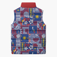 Filipino Maligayang Pasko Sleeveless Puffer Jacket Pacific Patchwork Xmas Vibes LT9 - Polynesian Pride