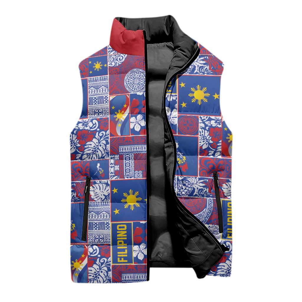 Filipino Maligayang Pasko Sleeveless Puffer Jacket Pacific Patchwork Xmas Vibes LT9 - Polynesian Pride