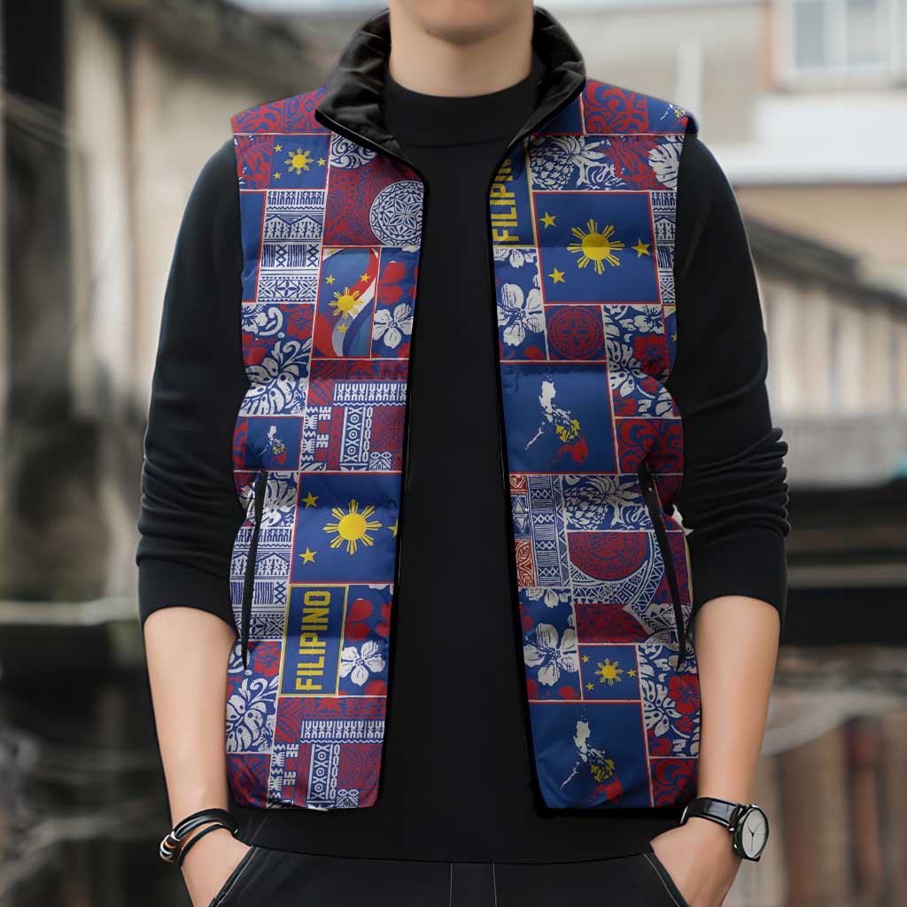 Filipino Maligayang Pasko Sleeveless Puffer Jacket Pacific Patchwork Xmas Vibes LT9 - Polynesian Pride