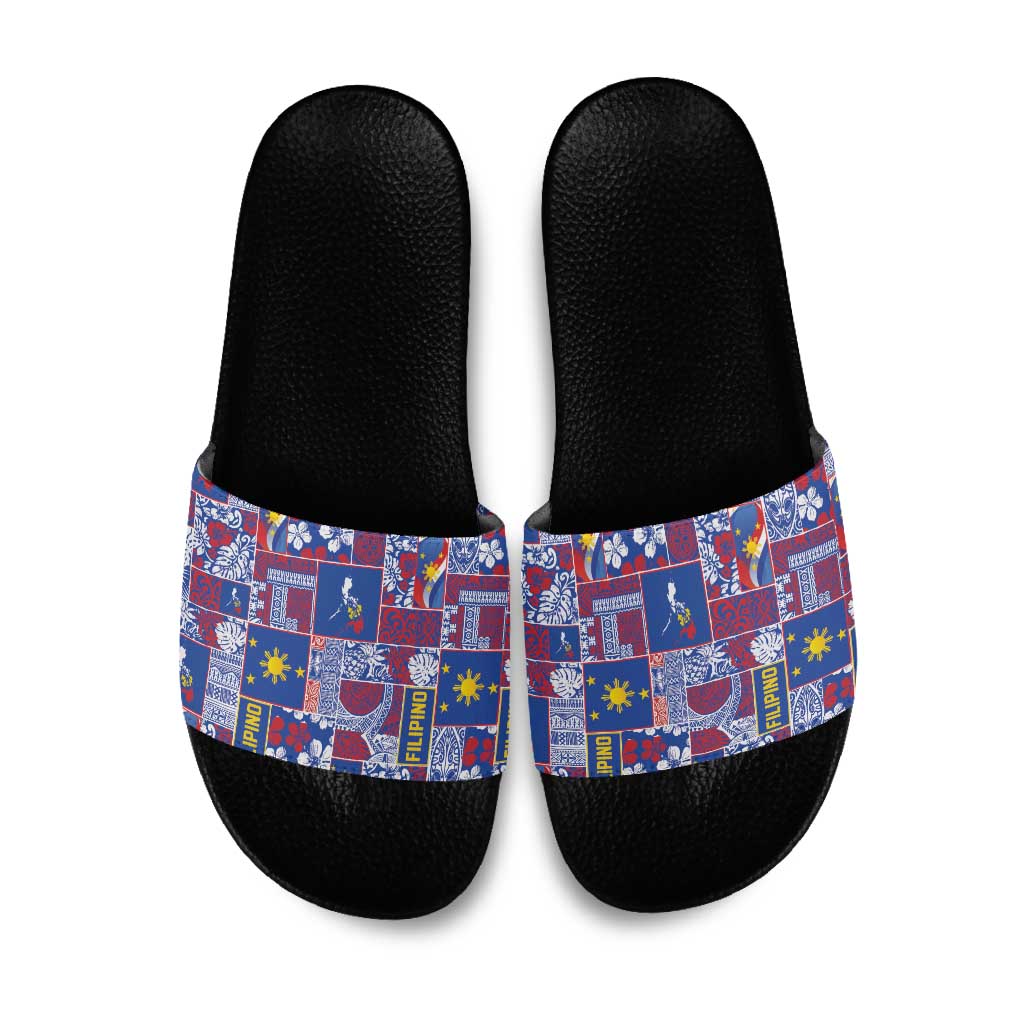 Filipino Maligayang Pasko Slide Sandals Pacific Patchwork Xmas Vibes LT9 Blue - Polynesian Pride