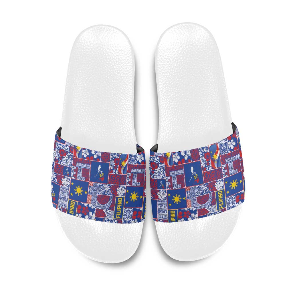 Filipino Maligayang Pasko Slide Sandals Pacific Patchwork Xmas Vibes LT9 Blue - Polynesian Pride