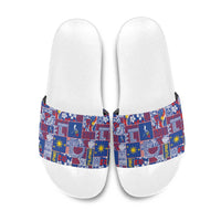 Filipino Maligayang Pasko Slide Sandals Pacific Patchwork Xmas Vibes LT9 Blue - Polynesian Pride