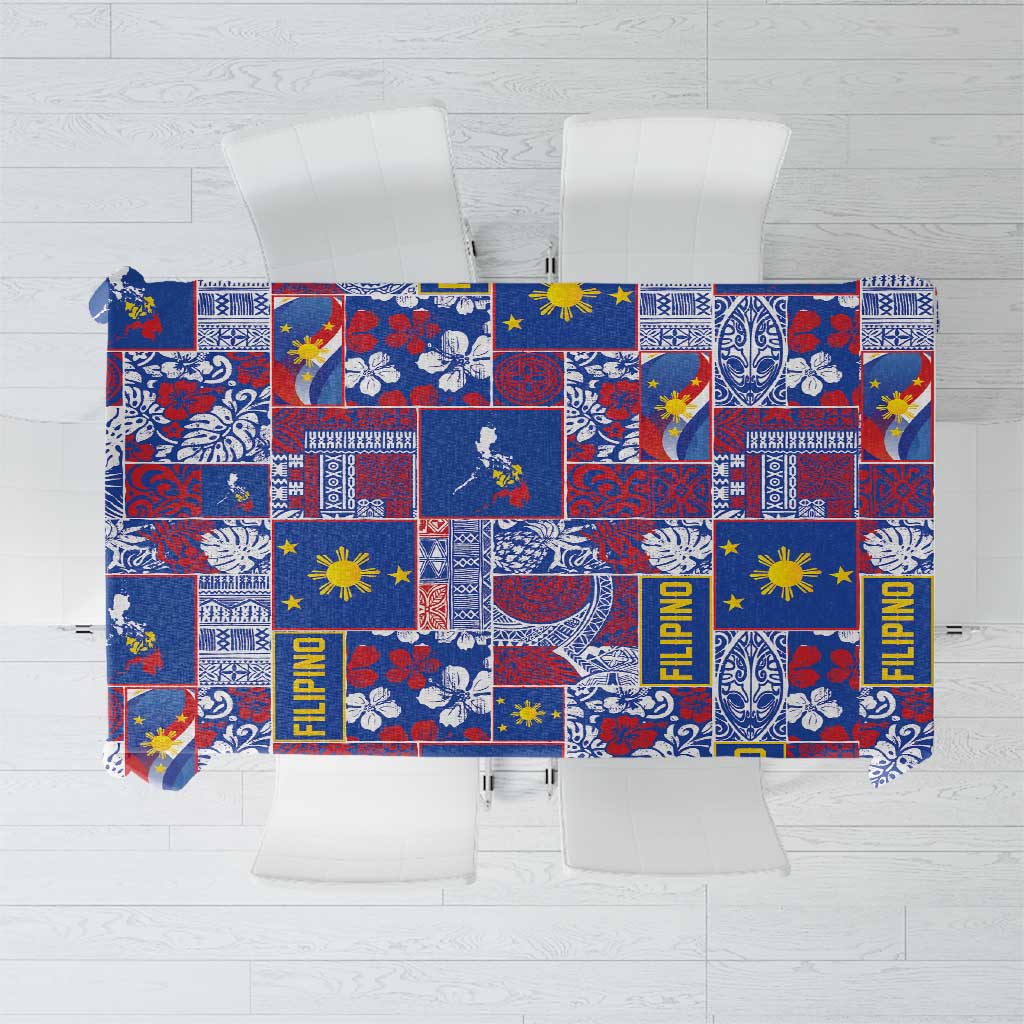Filipino Maligayang Pasko Tablecloth Pacific Patchwork Xmas Vibes LT9 Blue - Polynesian Pride