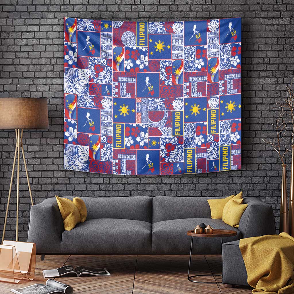 Filipino Maligayang Pasko Tapestry Pacific Patchwork Xmas Vibes LT9 Blue - Polynesian Pride