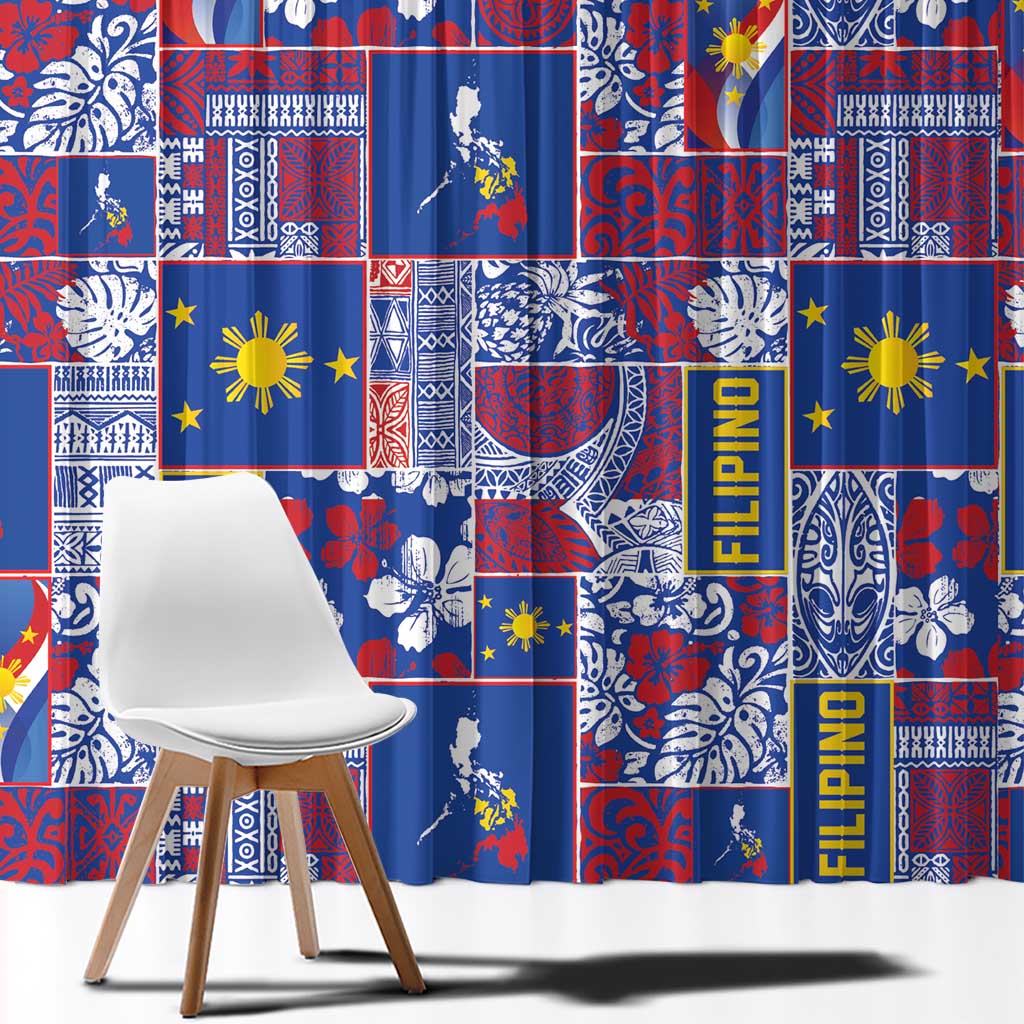 Filipino Maligayang Pasko Window Curtain Pacific Patchwork Xmas Vibes LT9 - Polynesian Pride
