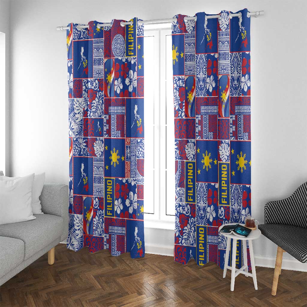 Filipino Maligayang Pasko Window Curtain Pacific Patchwork Xmas Vibes LT9 With Grommets Blue - Polynesian Pride