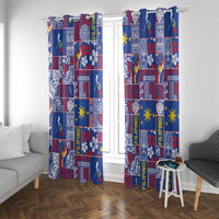 Filipino Maligayang Pasko Window Curtain Pacific Patchwork Xmas Vibes LT9 With Grommets Blue - Polynesian Pride