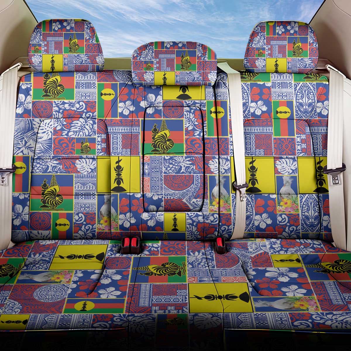 New Caledonia Joyeux Noel Back Car Seat Cover Pacific Patchwork Xmas Vibes LT9 One Size Blue - Polynesian Pride