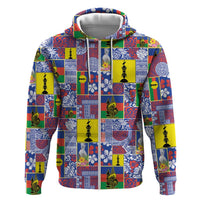 New Caledonia Joyeux Noel Hoodie Pacific Patchwork Xmas Vibes LT9 Zip Hoodie Blue - Polynesian Pride