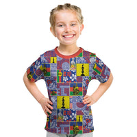 New Caledonia Joyeux Noel Kid T Shirt Pacific Patchwork Xmas Vibes LT9 Blue - Polynesian Pride