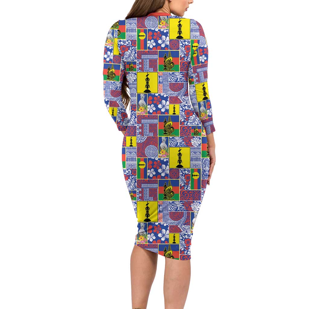 New Caledonia Joyeux Noel Long Sleeve Bodycon Dress Pacific Patchwork Xmas Vibes LT9 - Polynesian Pride