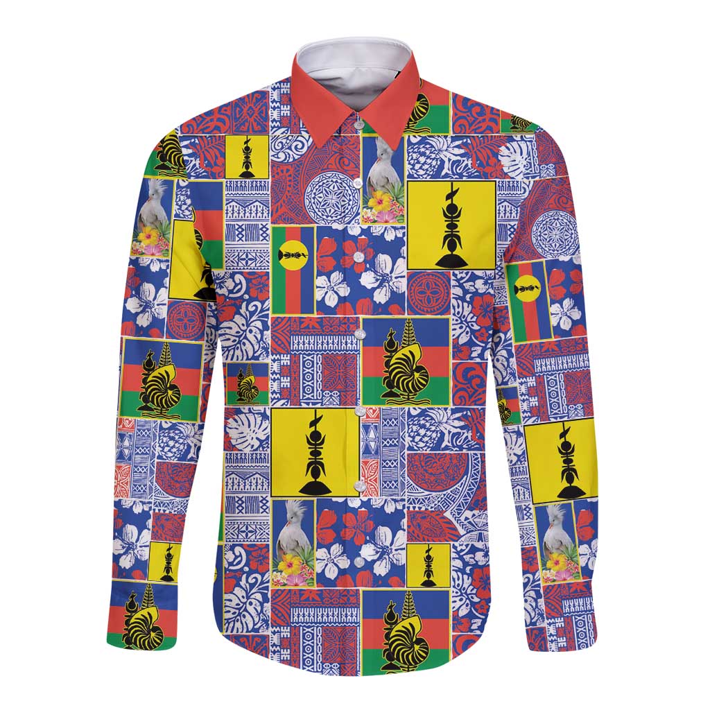 New Caledonia Joyeux Noel Long Sleeve Button Shirt Pacific Patchwork Xmas Vibes LT9 Unisex Blue - Polynesian Pride