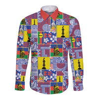 New Caledonia Joyeux Noel Long Sleeve Button Shirt Pacific Patchwork Xmas Vibes LT9 Unisex Blue - Polynesian Pride