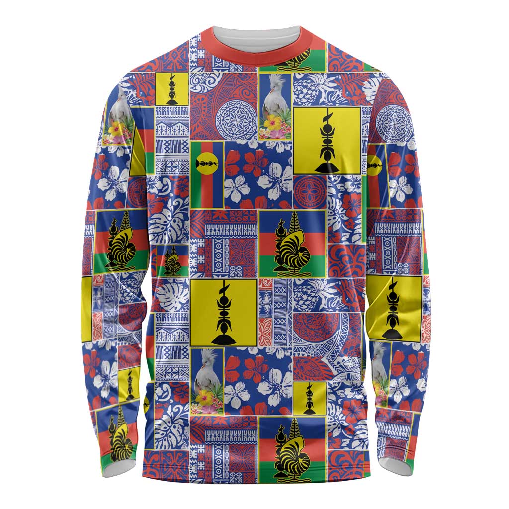 New Caledonia Joyeux Noel Long Sleeve Shirt Pacific Patchwork Xmas Vibes LT9 Unisex Blue - Polynesian Pride