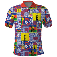 New Caledonia Joyeux Noel Polo Shirt Pacific Patchwork Xmas Vibes LT9 Blue - Polynesian Pride
