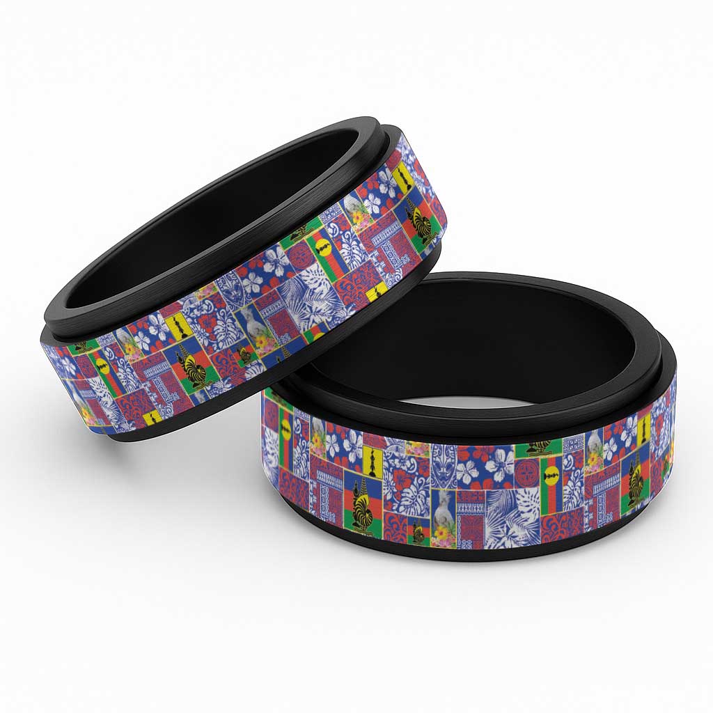 New Caledonia Joyeux Noel Spinner Ring Pacific Patchwork Xmas Vibes LT9 Black Blue - Polynesian Pride