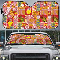 Niue Monuina e Kilisimasi Auto Sun Shade Pacific Patchwork Xmas Vibes LT9 Yellow - Polynesian Pride