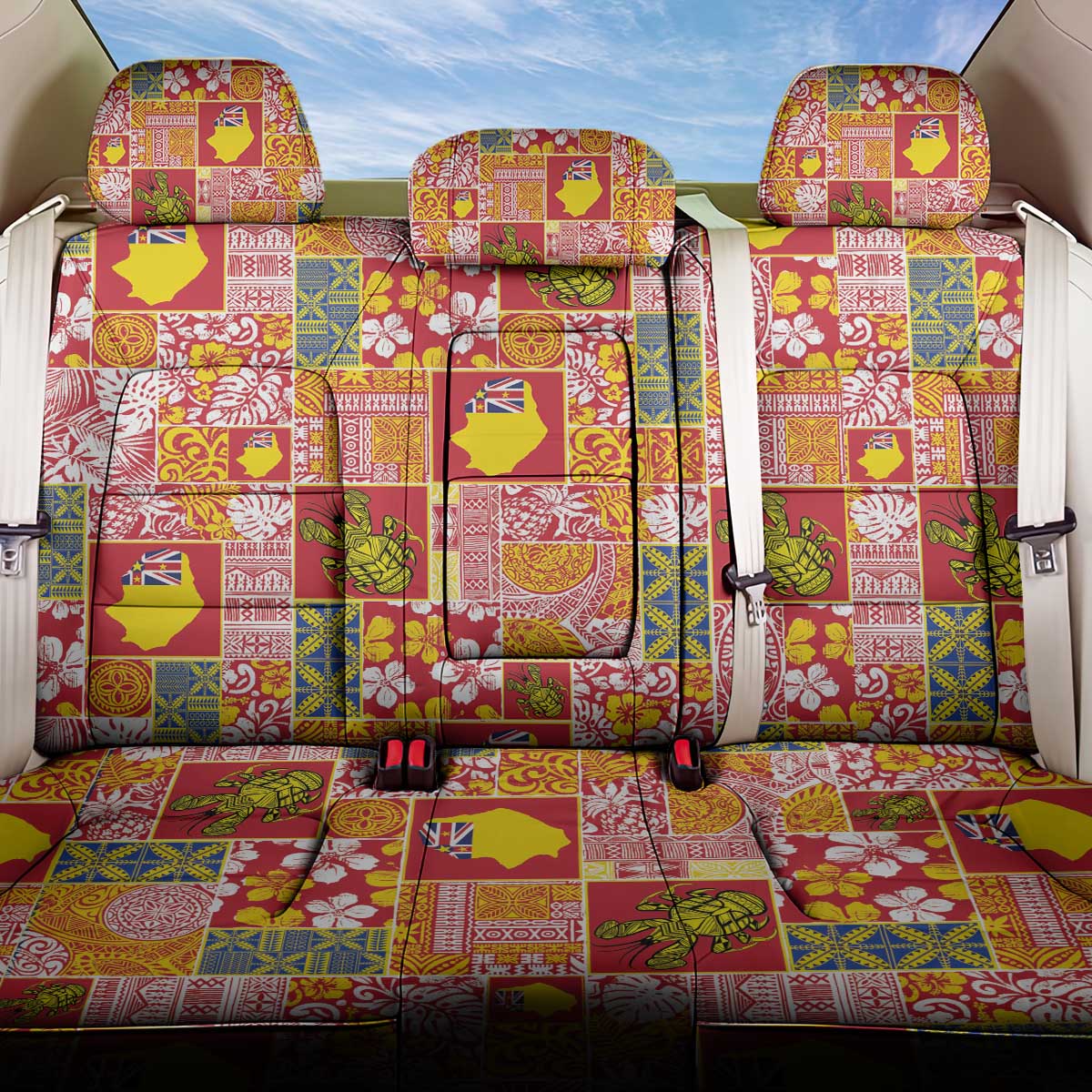 Niue Monuina e Kilisimasi Back Car Seat Cover Pacific Patchwork Xmas Vibes LT9 One Size Yellow - Polynesian Pride