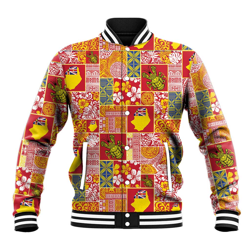 Niue Monuina e Kilisimasi Baseball Jacket Pacific Patchwork Xmas Vibes LT9 Unisex Yellow - Polynesian Pride