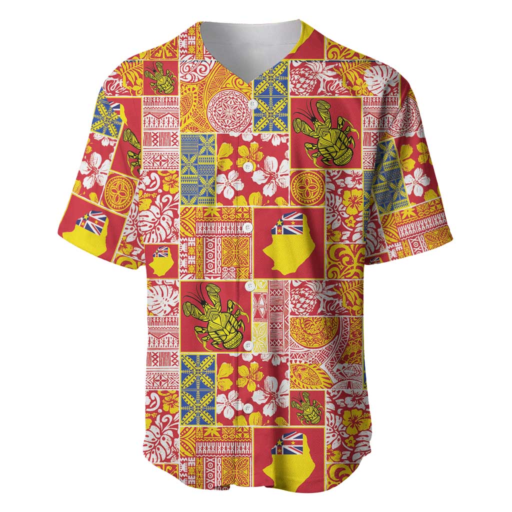 Niue Monuina e Kilisimasi Baseball Jersey Pacific Patchwork Xmas Vibes LT9 Yellow - Polynesian Pride