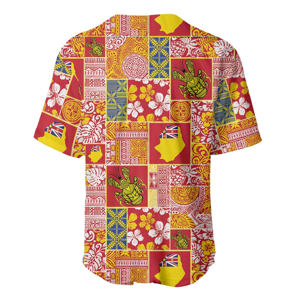 Niue Monuina e Kilisimasi Baseball Jersey Pacific Patchwork Xmas Vibes LT9 - Polynesian Pride