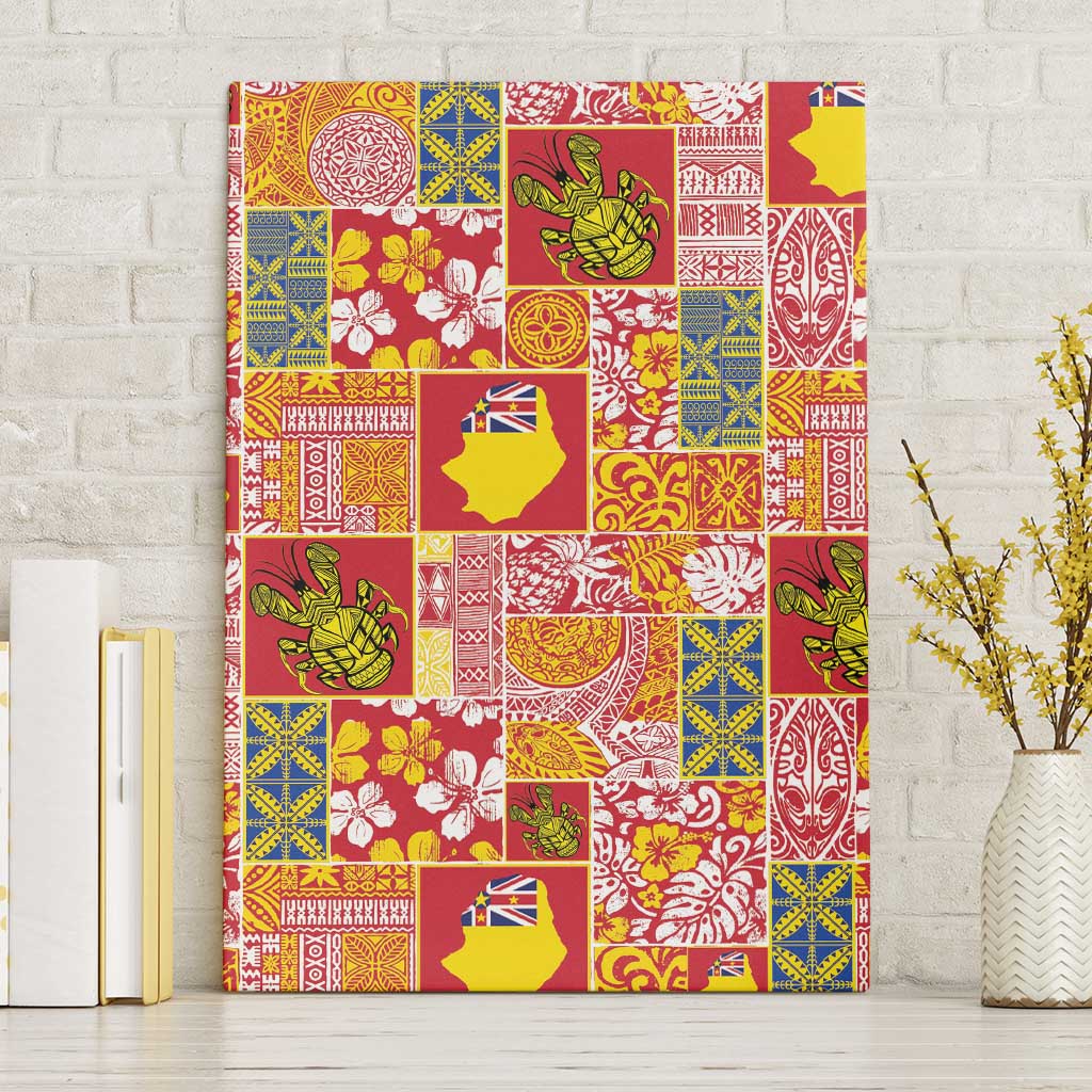 Niue Monuina e Kilisimasi Canvas Wall Art Pacific Patchwork Xmas Vibes LT9 Without Frame Yellow - Polynesian Pride
