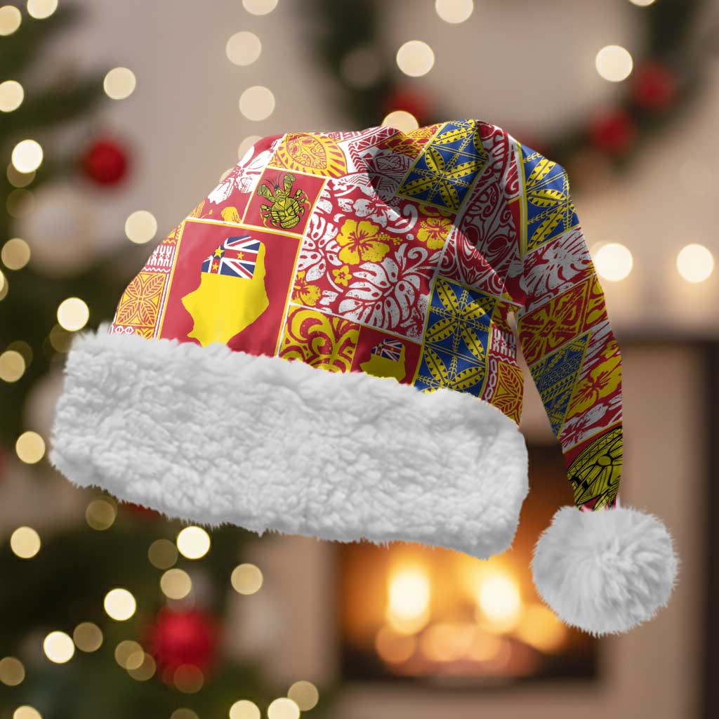 Niue Monuina e Kilisimasi Christmas Santa Hat Pacific Patchwork Xmas Vibes LT9 With Fur Yellow - Polynesian Pride