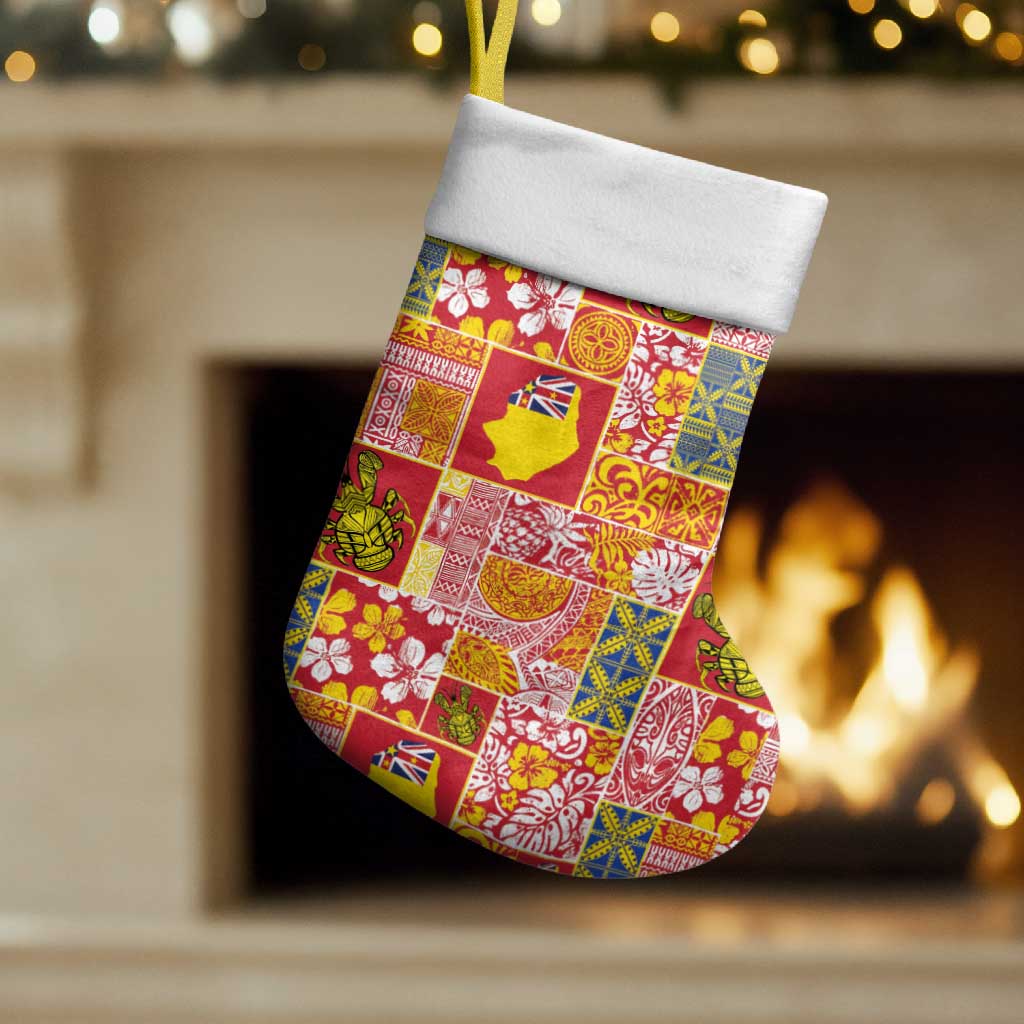 Niue Monuina e Kilisimasi Christmas Stocking Pacific Patchwork Xmas Vibes LT9 Set of 2 Yellow - Polynesian Pride