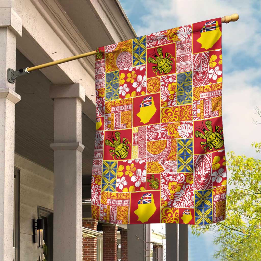 Niue Monuina e Kilisimasi Garden Flag Pacific Patchwork Xmas Vibes LT9 House Flag Yellow - Polynesian Pride