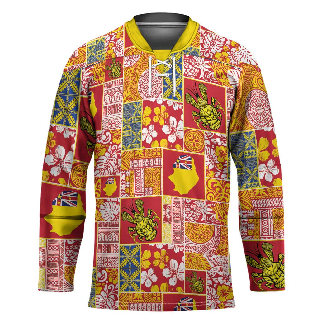 Niue Monuina e Kilisimasi Hockey Jersey Pacific Patchwork Xmas Vibes LT9 Unisex Yellow - Polynesian Pride