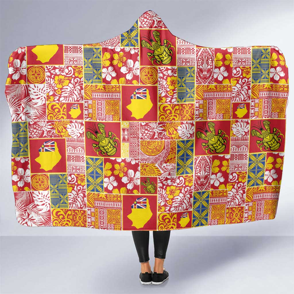 Niue Monuina e Kilisimasi Hooded Blanket Pacific Patchwork Xmas Vibes LT9 One Size Yellow - Polynesian Pride